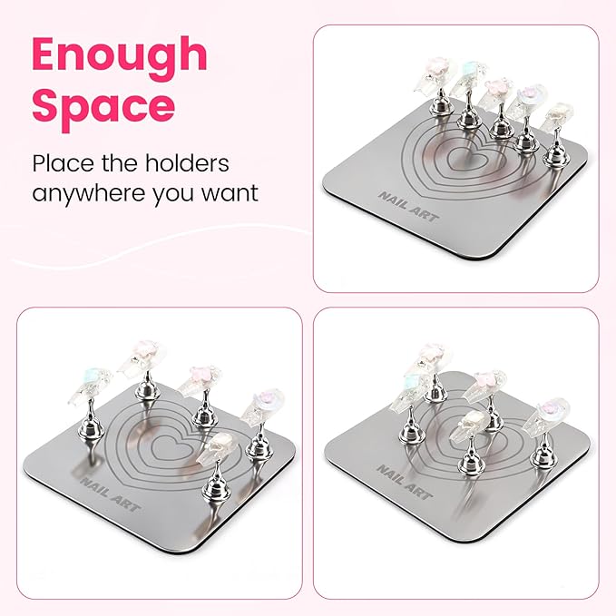 TADOPRO Nail Stand for Press Ons, Nail Holder for Painting Nails, Press on Nail Stand for Nail Art with Magnetic Metal Base Nail Art Home DIY & Salon Use(sliver01)