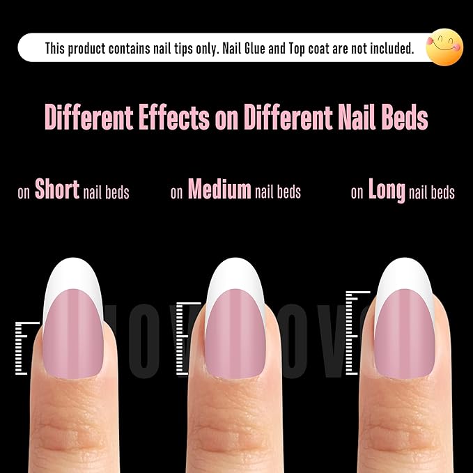 NOVO OVO White French Tip Oval Nail Tips Press on BERRY PINK, Extra Thick Medium Soft Gel Fake Nail Acrylic Extension, Need Builder Gel Top Coat, No Glue Included, for Salon DIY x 15 Sizes 240 pcs
