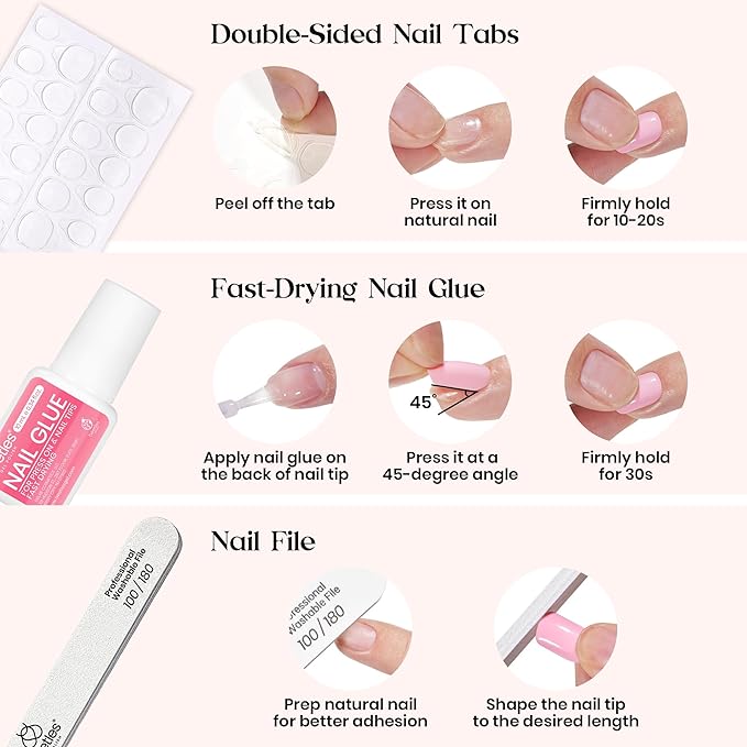 Beetles Press On Nails Kit - Caramel Drift | 360Pcs 12 Colors Short Square Press On Nails | 15 Sizes French Glossy Glitter Jelly With Nail Glue & Nail Tabs Stickers, Fake Nails Kit Art For Women