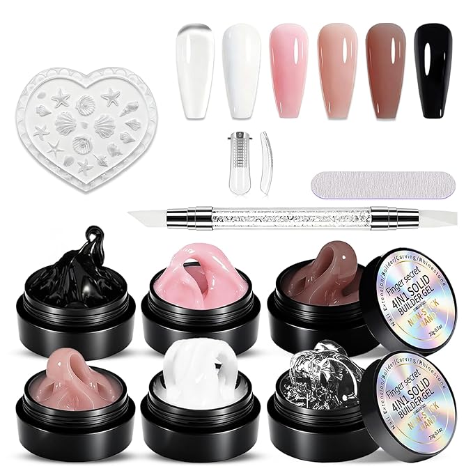 3D Gel Nail Art Kit-Solid Builder Gel for Nails 3D Sculpting Carving Building Modeling Hard Extension for Beginner DIY Salon at Home Cured Needed
