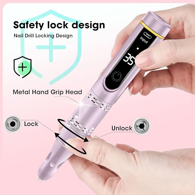 Nail Drill Professional Drill Nails Cordless 35000RPM E Filer for Nails Electric Nail Drill Wireless Nail File Drill Rechargeable Electric Nail File for Acrylic Gel Nails