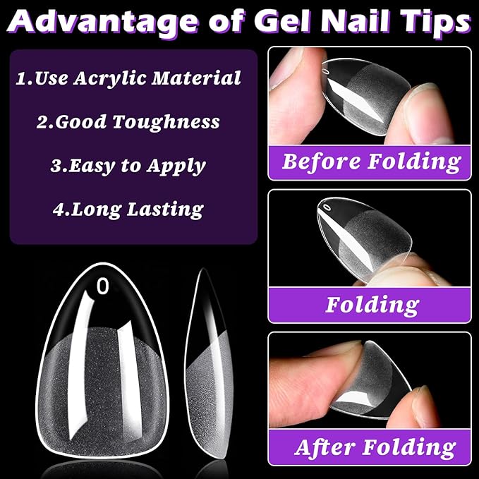 LoveOurHome 360pc Short Almond Nail Tips Clear Fake Nails Short Almond Gel Nail Tips Full Cover Acrylic Nails Clear Press on Nails XS Stiletto False Nail 15 Sizes Fingernail for Gel Nail Extension