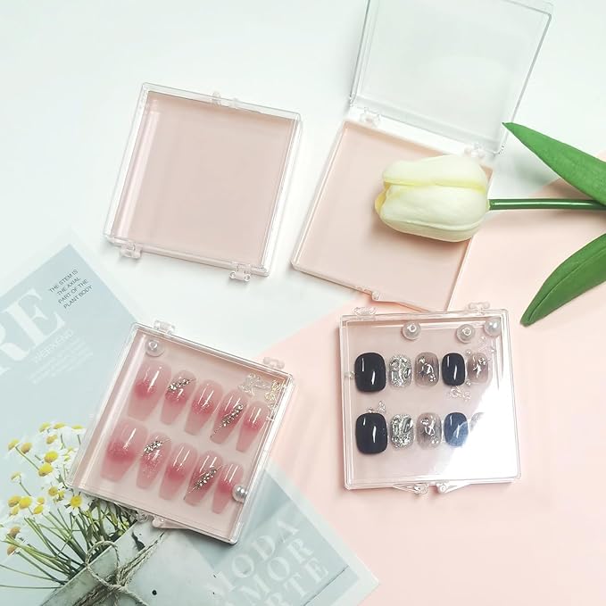 12PCS Press On Nail Packaging Storage Box,Square Plastic Nail Case Storage Display Box for False Fake Nails Press on Nails Organizer for Small Business Home Nail Salon Use