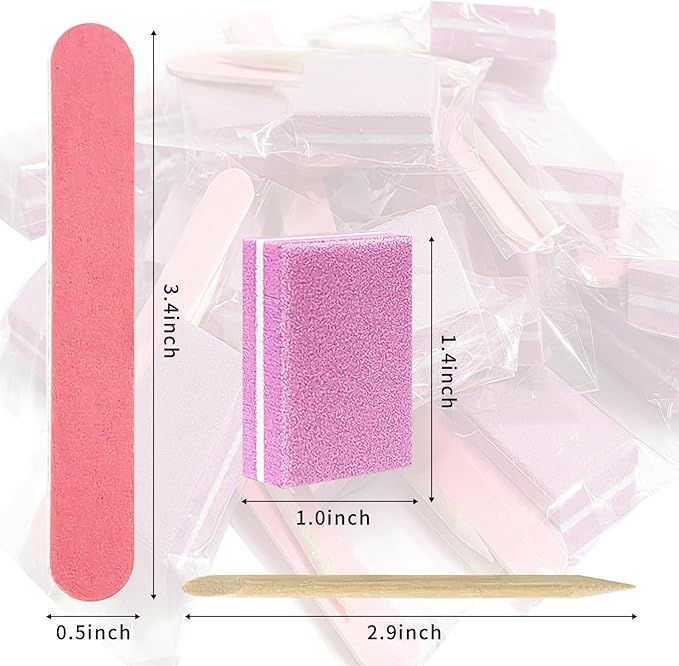 Disposable Manicure kit Individually Package, Mini Nail Buffer, Nail File, Wood Stick, Press on Nail Tool Kit for Salon Home (Pink, Count, 40, 80/100 Grit)