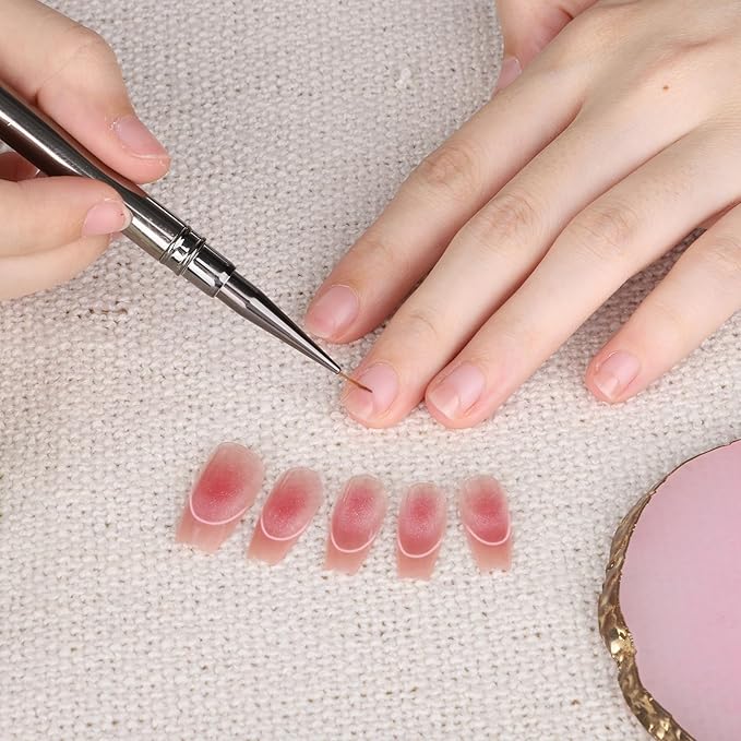 5 Pcs Liner Brushes for Nails Nail Art Brushes Detail Brush Dotting Painting Tools Thin Nail Art Brush for Gel Polish Long Lines Thin Details Fine Drawing, Sizes 6/9/12/15/18mm (Silver)