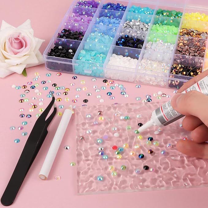 28 Colors Resin Jelly Rhinestones for Bedazzling, 4mm 13000Pcs Flatback Gems for Crafting, Bedazzling Kit with B7000 Glue for Clothing Shoes Nail Book Diamond Art