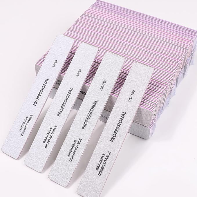 25PCS Professional Rectangular Emery Board Nail Files, 80/80 Grit Dual-Sided Buffer, Reusable Nail Filing Tools for Natural & Acrylic Nails, Home & Salon Manicure Supplies