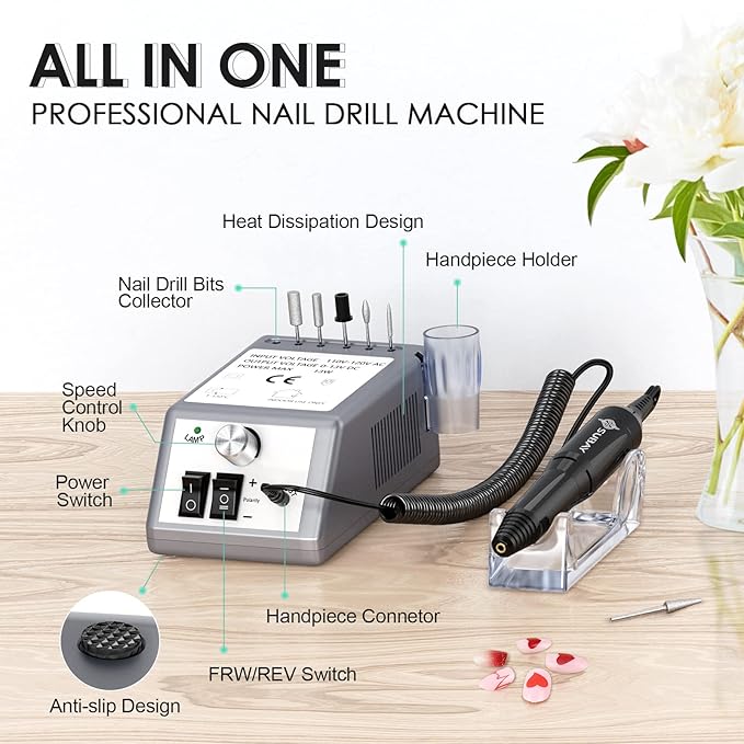 Electric Nail Drill Machine, 20000RPM Professional Nail Drill, Gel Nails,Manicure Pedicure Polishing Shape,Acrylic Nail Tools for Home and Salon Use, Grey