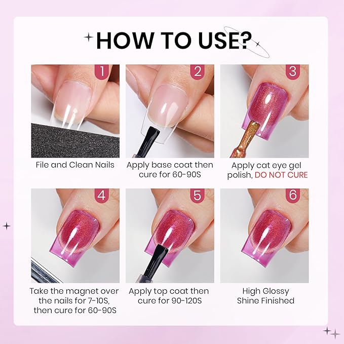 Magnetic Nail Polish Gel, 12 Colors Cat Eye Gel Nail Polish Set with Magnet, High Glossy, UV Lamp Cure, Vegan, Non Toxic, Long Lasting, 0.24fl oz