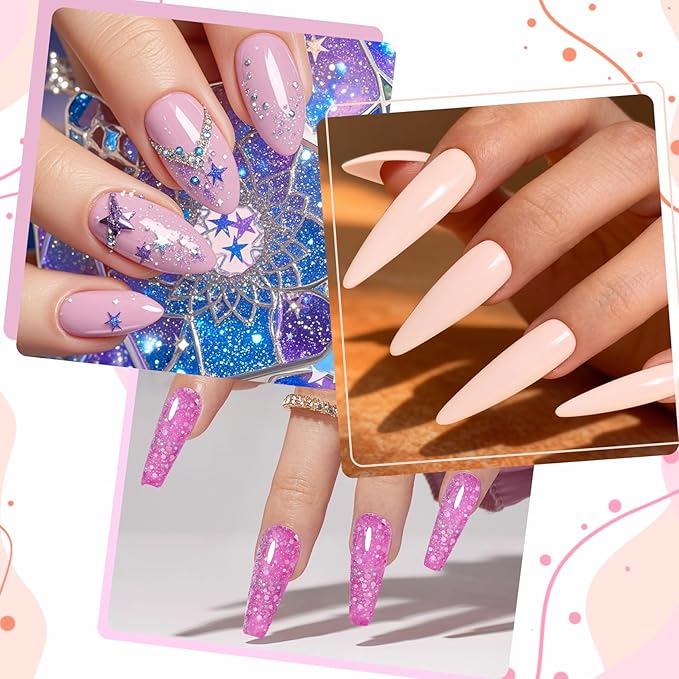 Professional Acrylic Nail Powder Kit - 6 Colors for French Extensions & 3D Nail Art, No Lamp Needed, Non-Yellowing, Bubble Free, Long Lasting Salon Quality Powder