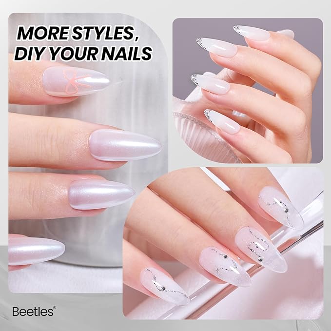 Beetles White Gel Nail Polish-15 ml Shimmer Glitter Milky White Gel Nail Polish Soak Off UV/LED Lamp Nail Art Manicure Salon DIY for French Nail Home Gift for Women Girls