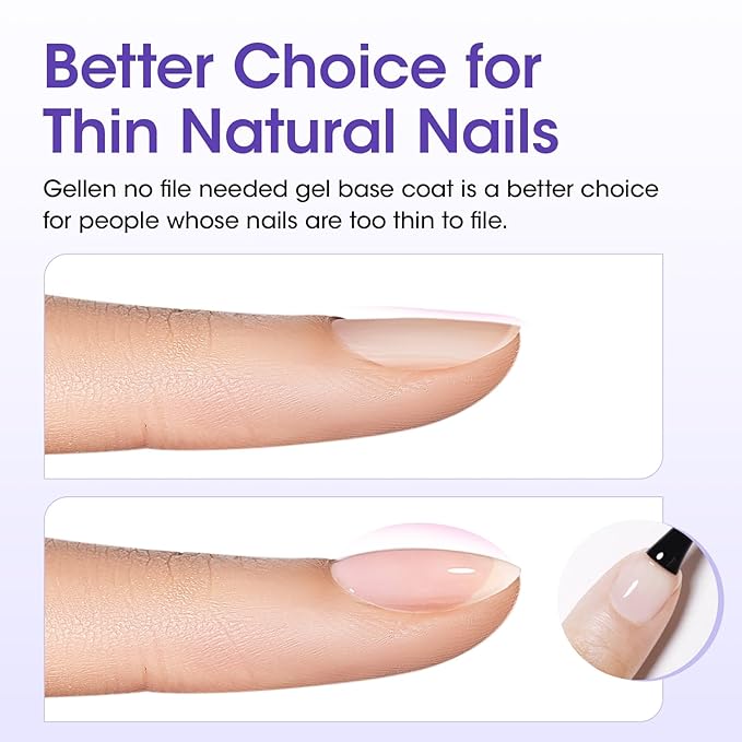 GELLEN Gel Base Coat, 18ml No Sanding Needed Clear Gel Nail Polish, Nail Salon Manicure Nail Base Coat Polish, Gift for Women
