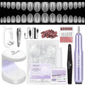 SAVILAND Advanced Gel Nail Kit Almond: 15 Sizes Extra Short Almond Nail Tips with Nail Drill & U V Lamp 500 Pcs Salon Grade Full Matte Nail Tips 30-Day Long Lasting Home DIY Beginner