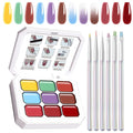 Gradient Painting Gel Set, 9 Colors Ombre Gel Nail Polish with 6 Aurora Multi-Purpose Brushes for Ombre Nails Aura Nails French Manicure Soak Off UV A Moroccan Bazaar