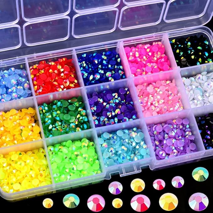 Transparent 17500PCS Flatback Rhinestones 15 Mixed Color Flat Back Gems Round Shape Crystals Rhinestones for Crafts Nail Face Art Shoes Diamond Painting (3mm?17500PCS+Tool)