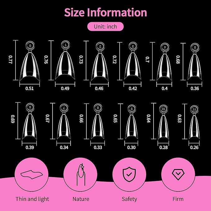 Almond Nail Tips,300PCS Almond Press On Nails Short Fake Nails Tips,Soft Gel Nail Tips Shape Acrylic Nails For Valentines Day Gifts -12 Sizes Acrylic Press On Nail Valentines Gifts for Her