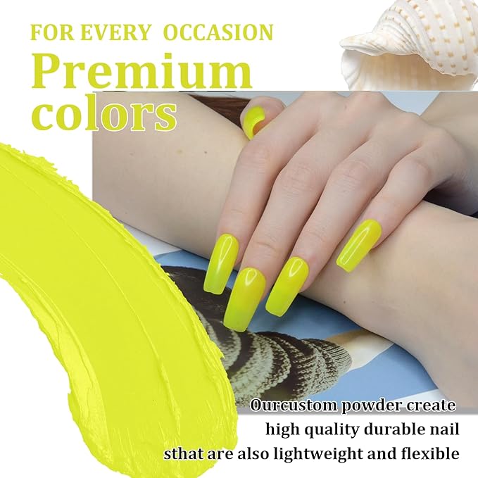 1 Oz/28g Fluorescent Yellow Dip Powder, 1OZ Neutral Nail Dip Powder for Long-lasting 28 Days+ Dip Nail Art French Manicure Nail Starter & Professional Home DIY Salon Use