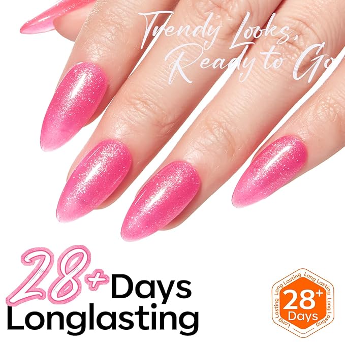 modelones Glitter Rosy Pink Gel Nail Polish PGlitter Gel Nail Polish Soak-Off UV Gel Polish - 28+ Days Long-Lasting Salon-Quality Nail Art DIY Manicure & Gift 15ML