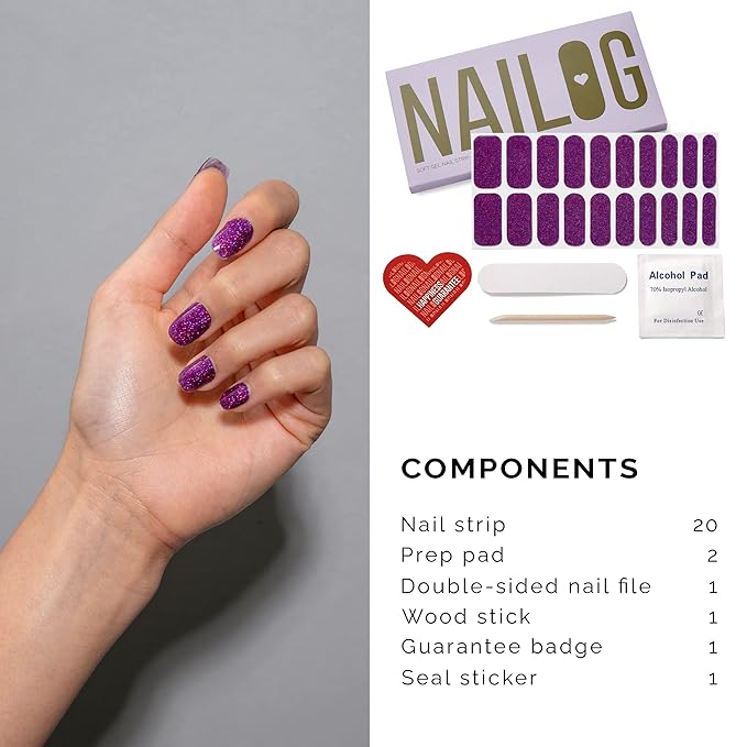 NAILOG Semi Cured Gel Nail Strips (20 Extra Long Polish Stickers/Wraps) │ Glossy & Long Lasting Soft Gel Finishing (RSVP)