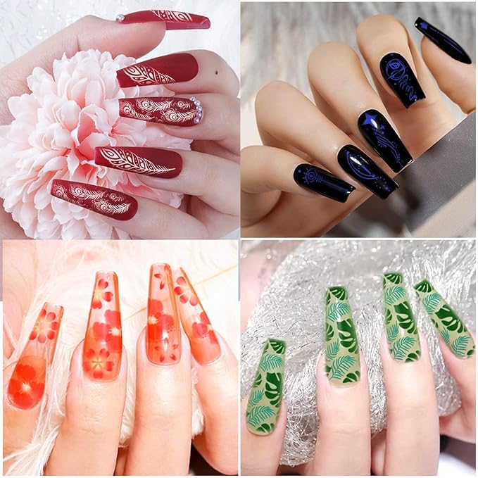 Biutee Nail Stamper Kit 15pcs Nail Art Stamp Plate 8pcs Stamp Gel Polish 1pcs Nail Stamper Scraper Set with Storage Bag, Nail Stamp Template Kit Valentine's Day Flower Lace Animal Star Design