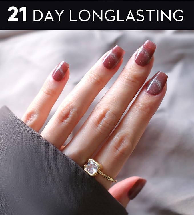 Semi Cured Gel Nail Strips - UV Light Gel Nail Stickers - 20 Long Lasting Salon Quality Wraps (Lunar Beam Red)