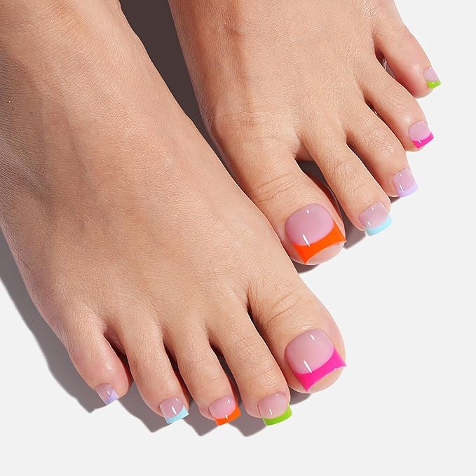 AILLSA French Tip Toe Nail Press Ons 150Pcs 15 Sizes, 5 Mixed Colors Sharp Square Berry Pink Toenail Extensions, Acrylic Toe Nail Tips for Home DIY Pedicure