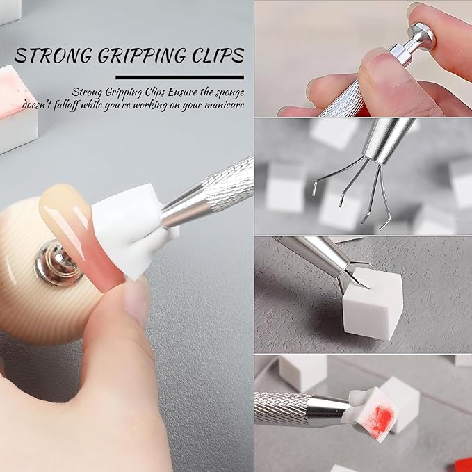 Eiito 100Pcs Soft Nail Sponges for Ombre, With 2Pack Grabbing Pen, Aura Manicure Nail Art Tools (Silver+gold)