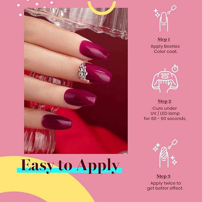 Beetles Burgundy Red Gel Polish-15ml Burgundy Dark Red Gel Nail Polish UV LED Nail Lamp DIY Wine Color Nail Art Design Gift for Women