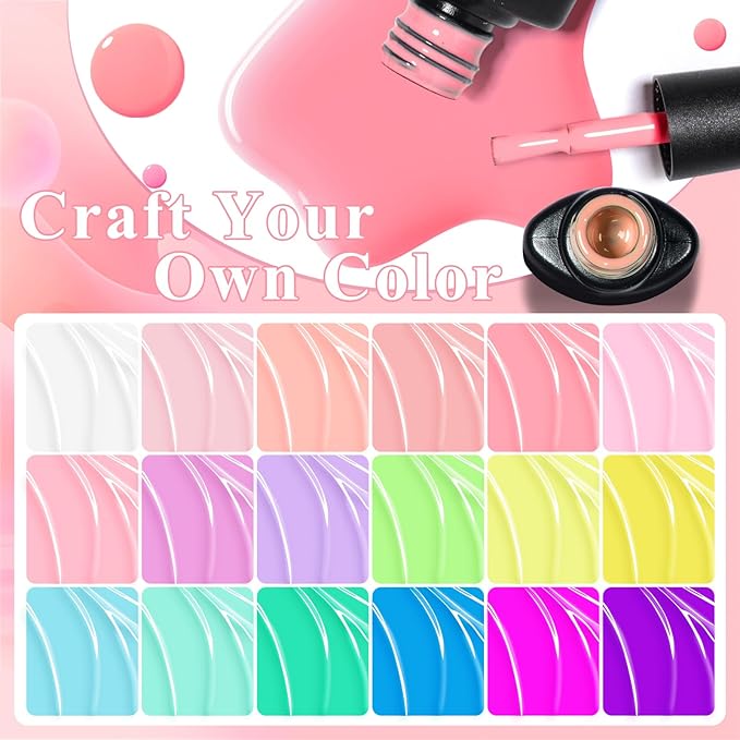 MEET ACROSS 18Pcs Nude Rubber Base Gel for Nails Pink Purple 2 IN 1Rubber Base Gel Set Manicure Gift