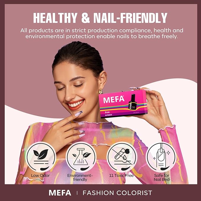 MEFA Fall Gel Nail Polish Set, 12 Colors Burgundy Red Nail Polish Set Champagne Gold Glitter Nail Polish Gel Soak Off Dark Red Purple Shimmer Nude Brown Manicure Gifts for Women Girl DIY Salon Home