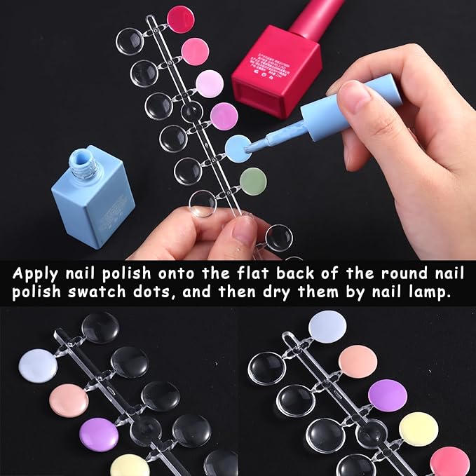 720 Pcs Nail Polish Swatch Dots Round Acrylic False Nail Display Tips Transparent Nail Art Polish Color Display Chart with Adhesive Sticker Nail tech Supplies for Home or Salon Use