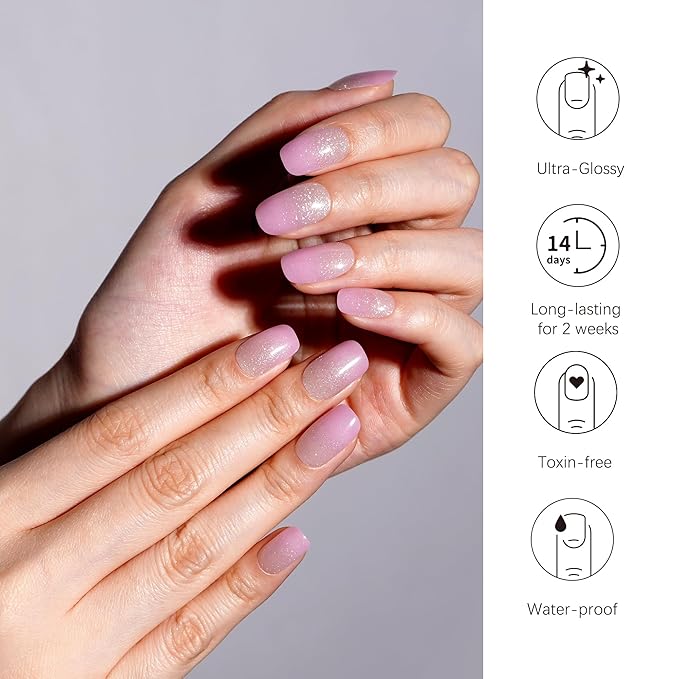 DANNI & TONI Semi Cured Gel Nail Strips Lavender Gradient (Lilac Sheen) Fine Glitter Ombre Gel Nail Wraps 28 Stickers