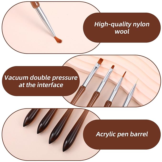 4 Pack Nail Art Brushes, Nail Design Brush Nails Art Brushes for Gel Polish Nails Drawing Pen Home Diy Manicure Dotting Pen Painting Salon Home Round Flat Brush Tools