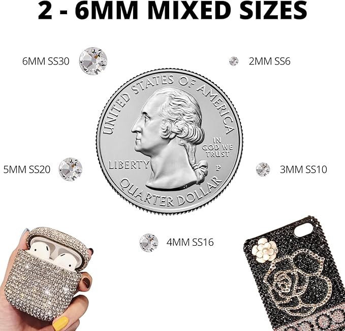 6500Pcs White Rhinestones for Bedazzling, Bedazzler Kit with Flatback Craft Rhinestones White Bulk and B7000 Glue, 2,3,4,5,6mm Resin Flat Back Crystals for Craftings, Crafts, Clothes, Shoes, Nails
