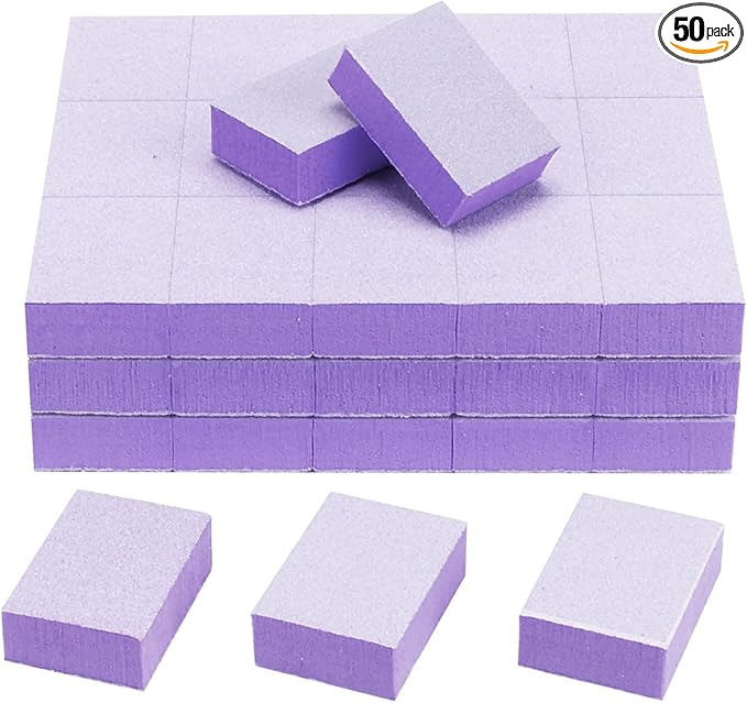 50 PCS Mini Nail Buffer Block, 2 Way Mini Buffers Coarse Grit 80/100, Purple Small Buffing Block for Acrylic Nail Gel Polish Nails Pedicure & Manicure