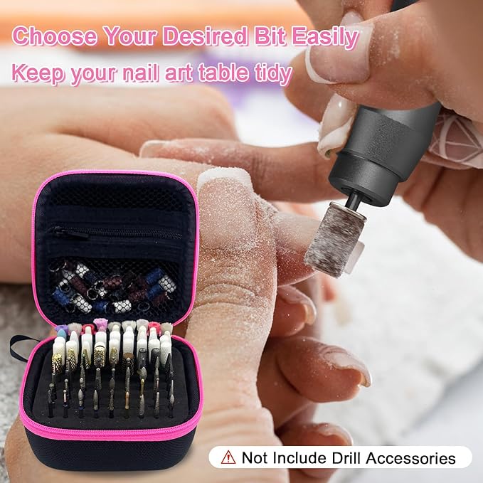 81 Holes Nail Drill Bit Holder (ONLY CASE),Dustproof Portable Organizer Storage Bag with Large Mesh Pocket & High Density Foam to Avoid Slipping & Scratches, Nail Bits Professional Manicure Tools,Pink