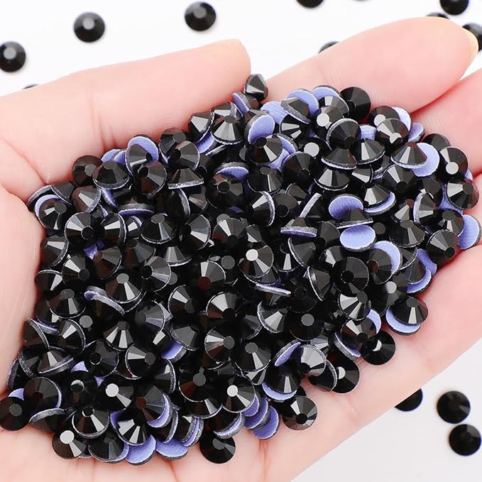 NCB 2880pcs Hotfix Crystal Rhinestones for Clothes Crafts, Hot Fix Bulk Flatback Crystals, Iron on Hotfix for DIY Decoration 20 Gross (Black, ss30/2880pcs)