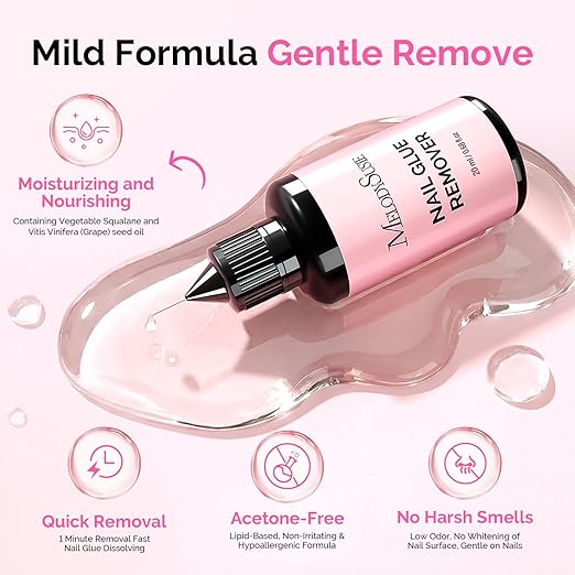 MelodySusie Nail Glue Remover for Press on Acetone Free Nail Polish Remover Multi-Functional Remover for Nails Tips Gentle Glue Remover for Gel x Nails for Home Salon 20ML