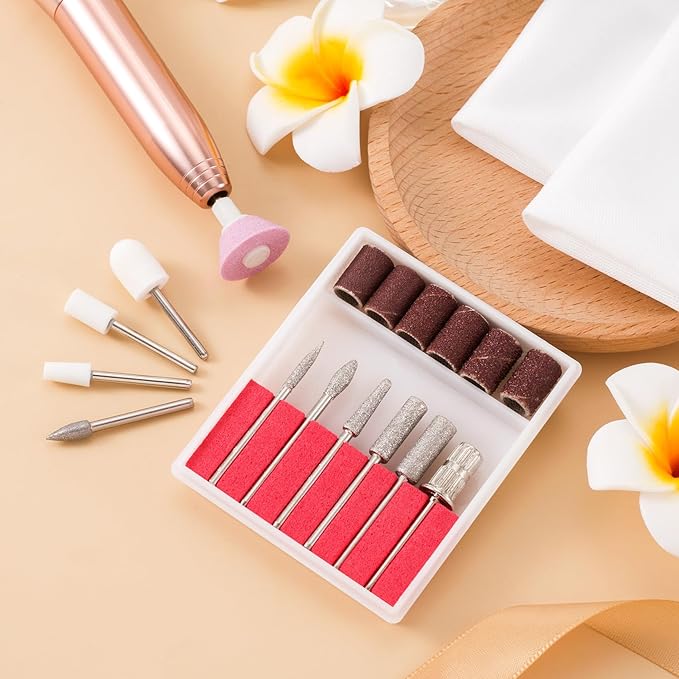 ANCIRS 11 Pcs Nail Drill Bits Sets + 6 Pcs 3/32" File Sanding Bands, Nail File Replacement Head Refills Set, Nail Drill Bits for Finishing Salon Electronic Manicure, Nail Manicure Pedicure Tools