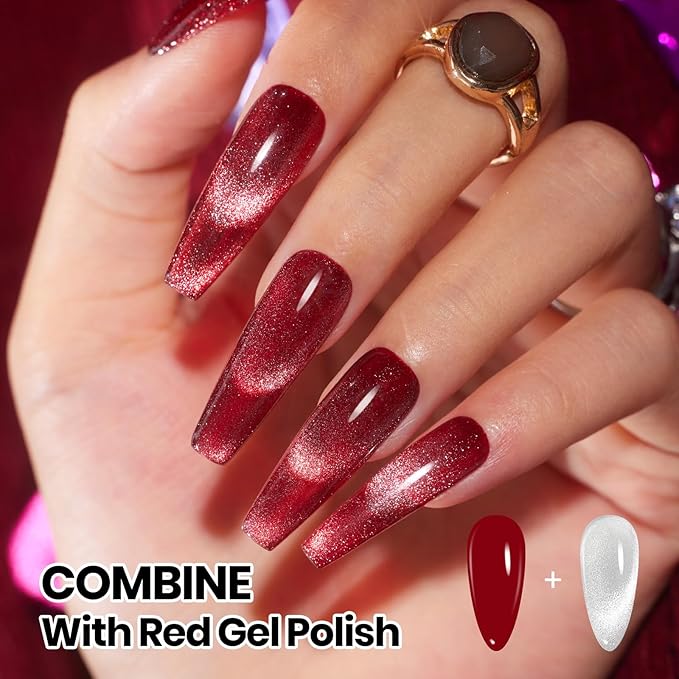 Beetles Cat Eye Gel Top Coat，2 in 1 Top Coat Gel Nail Polish & Cat Eye Magnetic Effect No Wipe - Shine Finish and Long Lasting, Soak Off LED Nail Lamp Nail Art Design Manicure Diy at Home