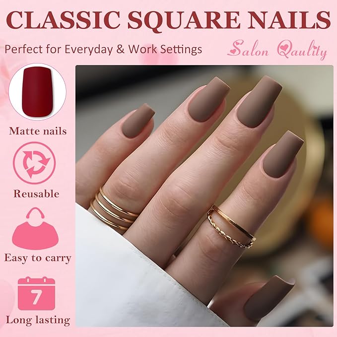 AddFavor Press on Nails Medium Square Fake Nails, 576pcs 24 Colors Square Press on Nails Full Cover Acrylic Nail Press ons, Matte False Nail Tips for Women Glue on Nail