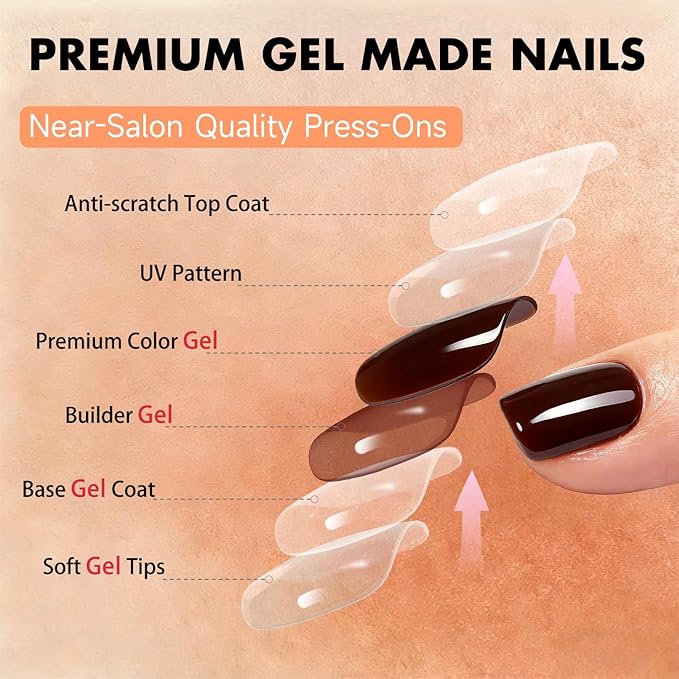 Chrome Dark Brown Press on Nails Short Square, Glazed Short Fake Nails with Sparkle Mirror Design, Shiny Glitter Glue on Nails with Glue, Cute Gel Nail Press ons for Fingernail 30 Pcs