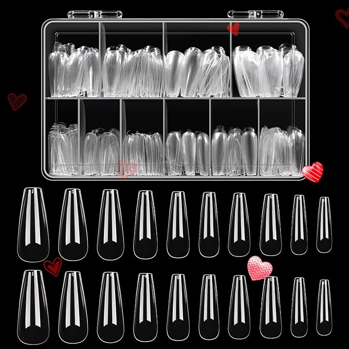 Beetles Acrylic Nails Kit 500Pcs Long Coffin Pre-Shaped Clear Full Cover Soft False Nails, Nail Tips Soak Off Easy Nail Extension Set for DIY Nails Art Home Gift for Women