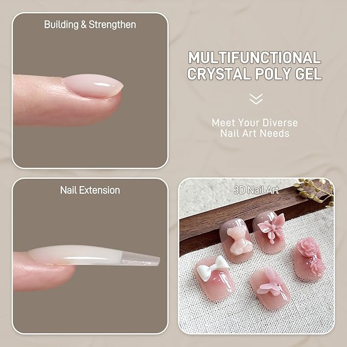 GAOY Watery Crystal Poly Gel for Nail Extensions, 30g Nail Builder Gel, Thin Viscosity, Easy Application & High Hardness, Milky White 01