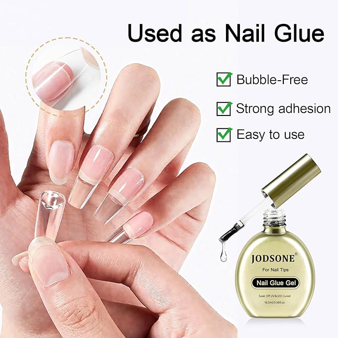 JODSONE Nail Glue Gel - 16.5ml 4-in-1 Formula for Tips, Base Coat, Builder Gel & Rhinestones. Achieve Long-Lasting, Salon-Quality Art at Home Requires U V Light Curing