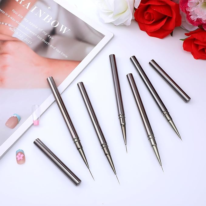 Sibba Nail Art Liner Brushes Set 5PCS Professional Detail Nail Art Pens for Gel Polish Metal Nano Nails Files Acrylic Painting Nails Tool for Long Lines Thin Details Fine Line Drawing Beginner Artists