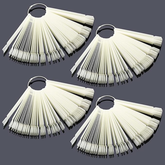200 Pcs Nail Art Sticks with Ring and Numbered Tips - Clear Fan-shaped Display for Nail Art Polish Practice Natural