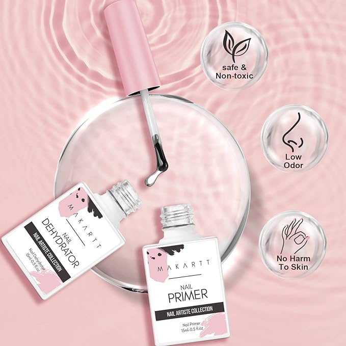 Makartt Nail Dehydrator and Primer Set with Nail Rhinestone Glue Gel Bundle, Nail Prep Nail Primer for Nails, Super Strong Gem Glue Gel 1.06oz Nail Lamp Needed for Nail Glitter Jewels Crystals