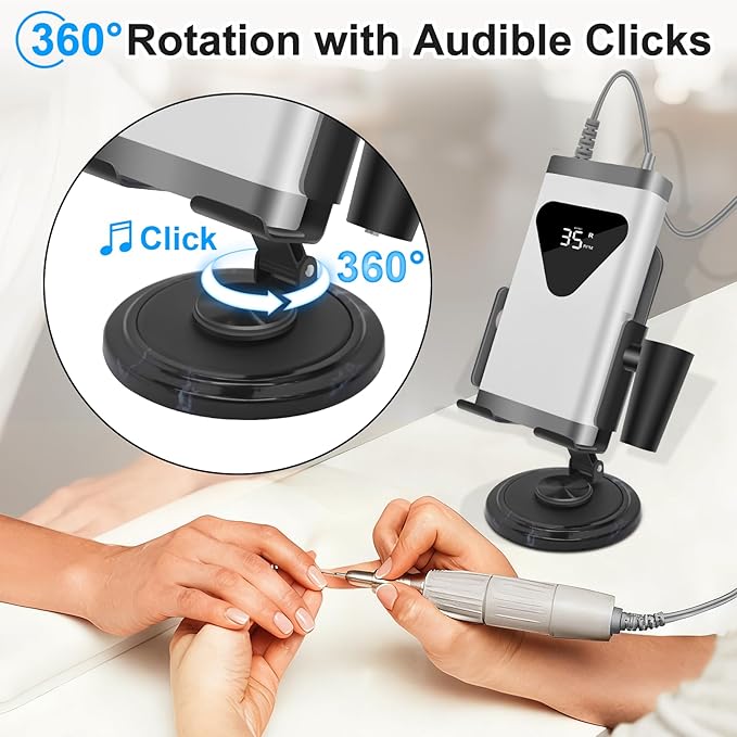 Diesisa Nail Drill Machine Holder - Nail Drill Holder Stand - 360° Rotatable - with Pen Holder - Portable Nail Desk Organizer - Professional Manicure Tool Organizer for Nail Techs Salon & Home Use