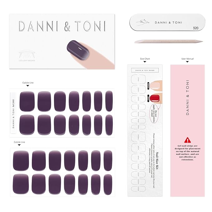 DANNI & TONI Semi Cured Gel Nail Strips Mulberry Purple Deep Violet Gel Nail Wraps Gift for Woman |Mist Mauve